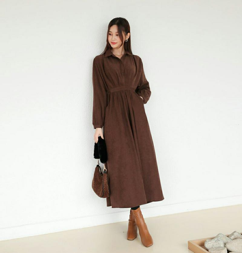 【只今10%OFF】フレアシャツワンピース・全2色・t61171 レディース 【ops】【ワンピース ロング ロングワンピース 長袖 シャツワンピース フレア フレアワンピース 単色 無地 シンプル フェミニン 秋 冬 韓国 ファッション】