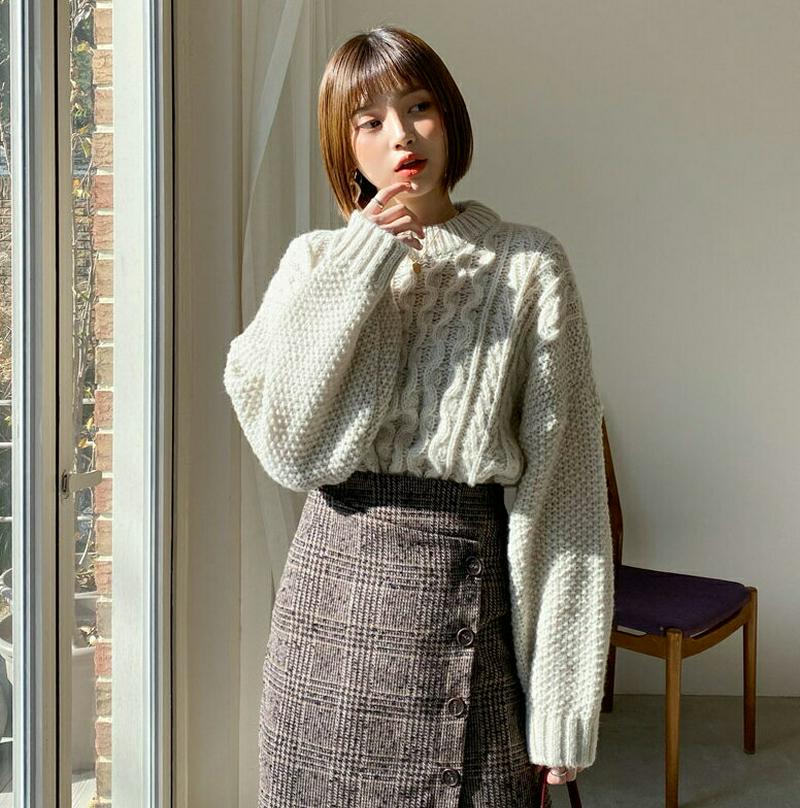 【只今10%OFF】ウェーブツイストニット・全4色・t61965 レディース 【tops】【韓国 ファッション トップス ニット ケーブルニット ラウンドネック 長袖 ロングスリーブ ルーズ ゆったり オーバーサイズ レトロ ビンテージ カジュアル 秋 冬】
