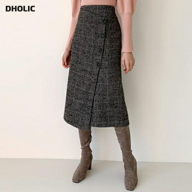 【只今10%OFF】チェックラップスカート・全2色・t61985 レディース 【sk】【韓国 ファッション ボトムス スカート ロング ミモレ丈 Hライン グレンチェック ユニーク レトロ ビンテージ カジュアル 秋 冬】