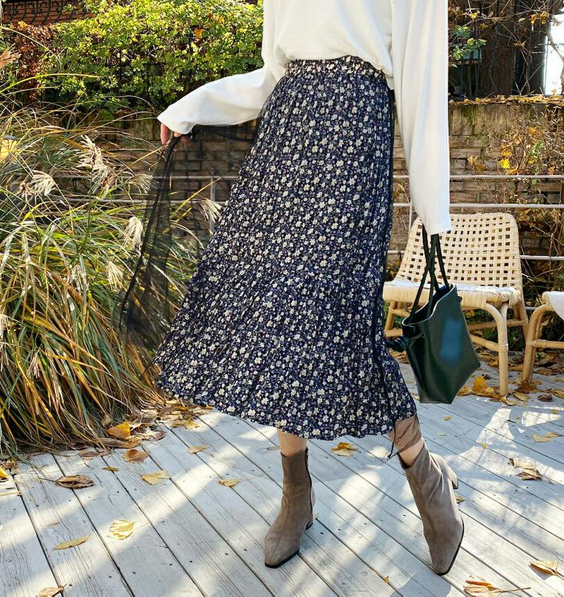 【只今10%OFF】花柄チュールスカート・全2色・b61986 レディース 【sk】【韓国 ファッション ボトムス スカート ロング フレア Aライン 二重 2重 レイヤード 小花柄 パターン 柄 シースルー 透け感 カジュアル 秋 冬】