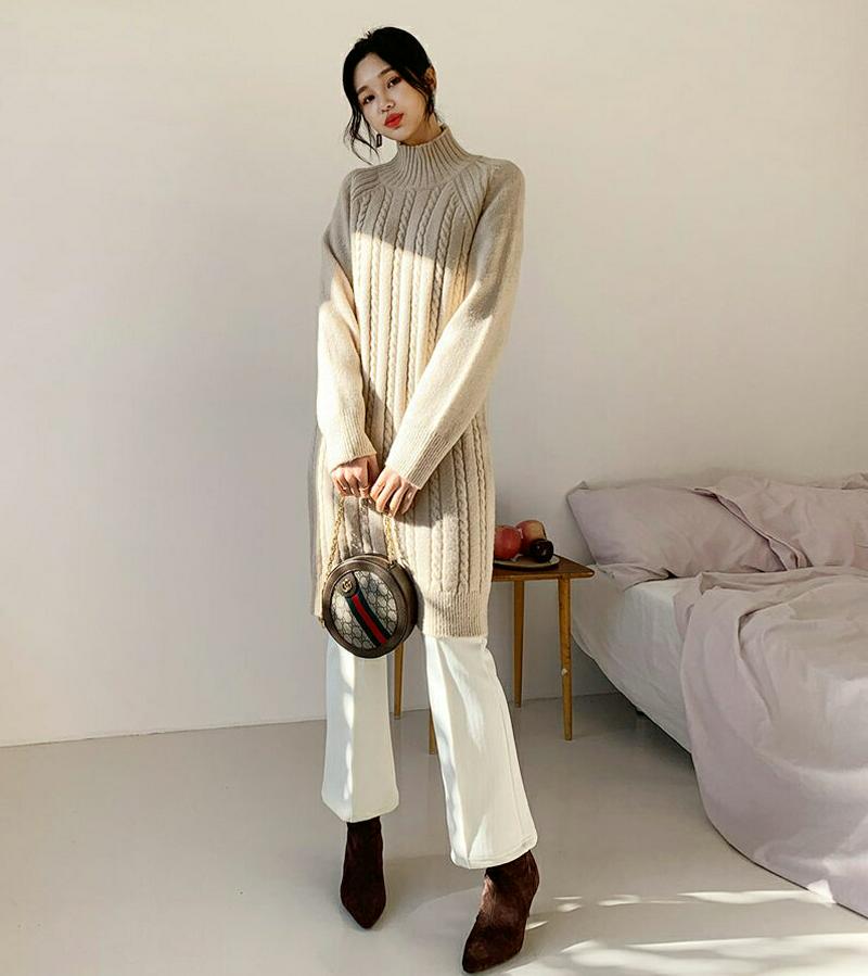 【只今10%OFF】ツイストニットワンピース・全4色・t61967 レディース 【ops】【韓国 ファッション ワンピース ミディ ミディアム ミドル 膝丈 ハイネック ハーフネック 長袖 ニット スリム 細身 Hライン ケーブルニット カジュアル 秋 冬】