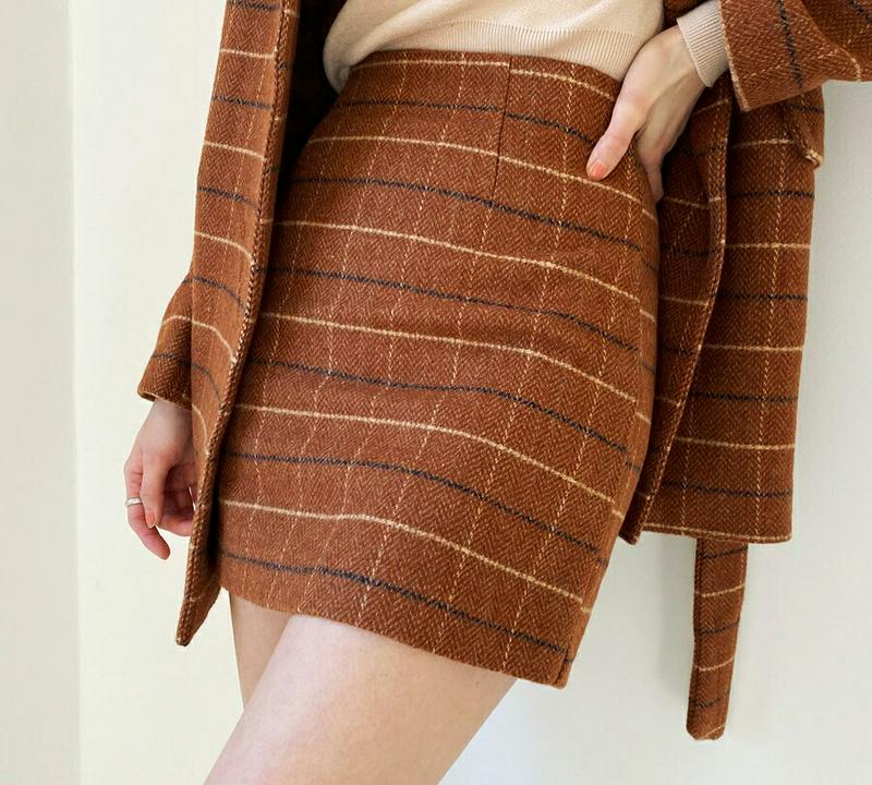チェックミニスカート・全2色・t61979 レディース 【sk】【韓国 ファッション ボトムス スカート ミニ ショート 台型 Hライン ウィンドウチェック スリム 細身 レトロ ビンテージ カジュアル 秋 冬】