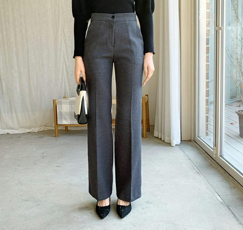 【只今10%OFF】ブーツカットスラックス・全2色・b61988 レディース 【pt】【韓国 ファッション ボトムス パンツ ロング セミブーツカット スリム 細身 タイト スラックス ハイウエスト 仕事 職場 オフィス オフィスカジュアル フルレングス 10分丈 十分丈 カジュアル 秋 冬】