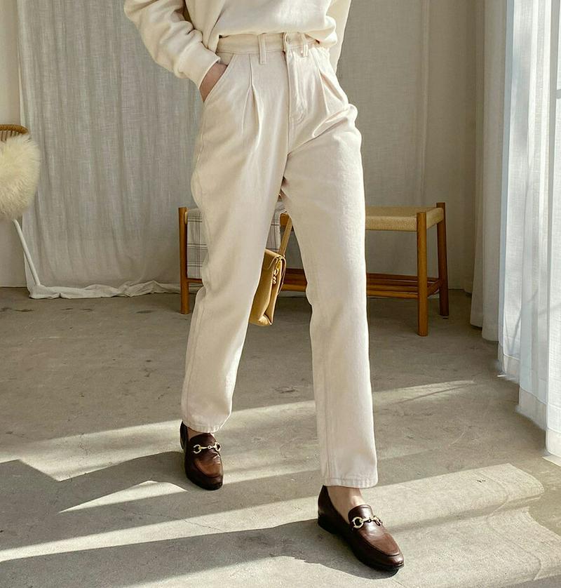 裏起毛ストレートタックパンツ・全2色・t61990 レディース 【pt】 韓国ファッション ボトムス パンツ ロング フルレングス 10分丈 十分丈 ワンタック ハイウエスト ストレート コットン100 無地 ビンテージ レトロ カジュアル 秋 冬