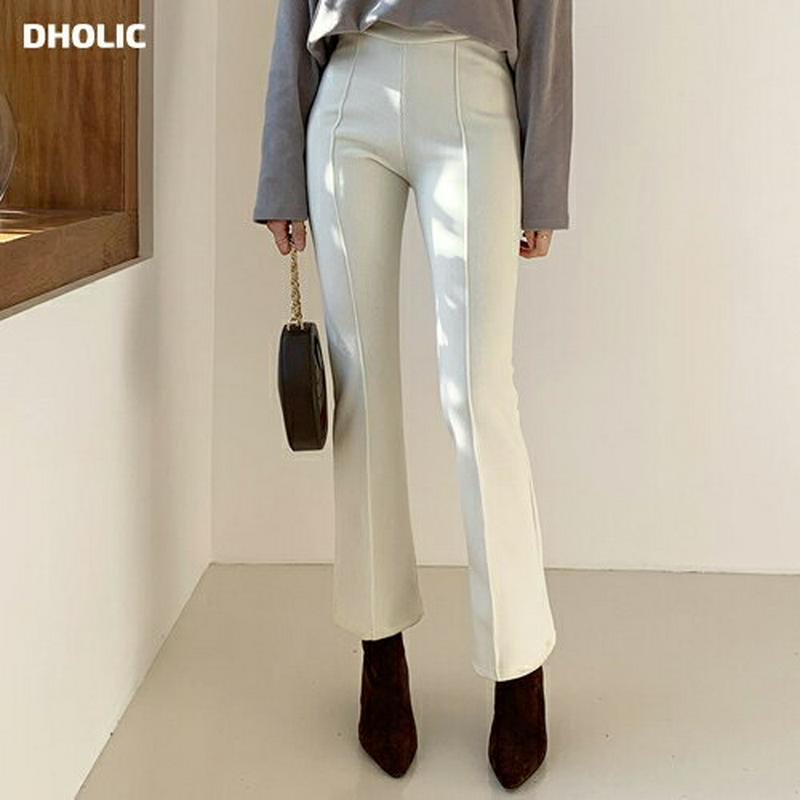 【マラソン特価】裏起毛ブーツカットパンツ・全3色・t61987 レディース 【pt】【韓国 ファッション ボトムス パンツ ロング セミブーツカット スリム 細身 タイト ウエストゴム 無地 カジュアル 秋 冬】