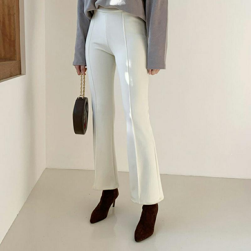 【マラソン特価】裏起毛ブーツカットパンツ・全3色・t61987 レディース 【pt】【韓国 ファッション ボトムス パンツ ロング セミブーツカット スリム 細身 タイト ウエストゴム 無地 カジュアル 秋 冬】