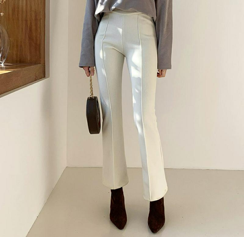 【マラソン特価】裏起毛ブーツカットパンツ・全3色・t61987 レディース 【pt】【韓国 ファッション ボトムス パンツ ロング セミブーツカット スリム 細身 タイト ウエストゴム 無地 カジュアル 秋 冬】