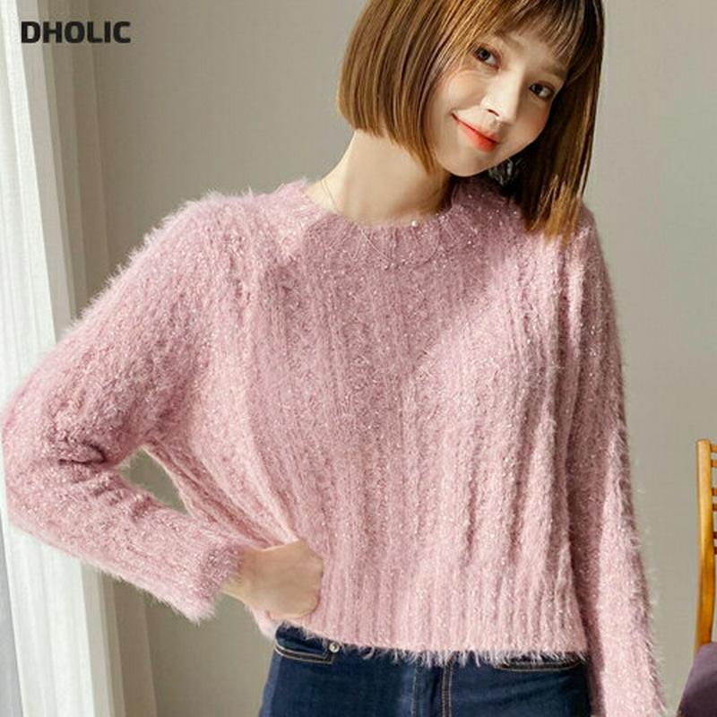 【只今10%OFF】ソフトグリッターニット・全3色・b61973 レディース 【tops】【韓国 ファッション トップス ニット ラウンドネック ショート クロップド 長袖 ブークレ シャギー ふわふわ 毛羽立ち かわいい ツイストニット カジュアル 秋 冬】