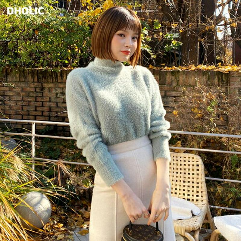 【只今10%OFF】ソフトルーズタートルニット・全3色・b61959 レディース 【tops】【韓国 ファッション トップス ニット ラウンドネック ショート クロップド 長袖 ブークレ シャギー ふわふわ 毛羽立ち かわいい パステルカラー カジュアル 秋 冬】