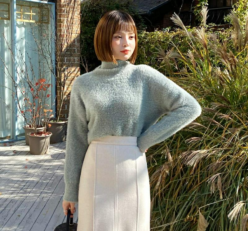 【只今10%OFF】ソフトルーズタートルニット・全3色・b61959 レディース 【tops】【韓国 ファッション トップス ニット ラウンドネック ショート クロップド 長袖 ブークレ シャギー ふわふわ 毛羽立ち かわいい パステルカラー カジュアル 秋 冬】