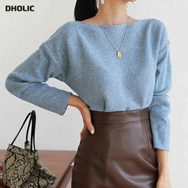 【新作10%OFF】リブボートネックニット・全4色・t61210 レディース 【tops】【韓国 ファッション トップス ニット デコルテ 長袖 ルーズ ゆったり ドロップショルダー メランジ パステルカラー カジュアル 秋 冬】