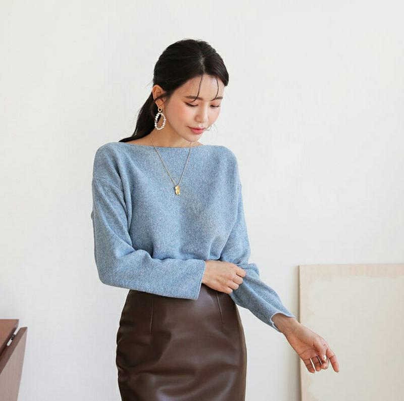 【新作10%OFF】リブボートネックニット・全4色・t61210 レディース 【tops】【韓国 ファッション トップス ニット デコルテ 長袖 ルーズ ゆったり ドロップショルダー メランジ パステルカラー カジュアル 秋 冬】