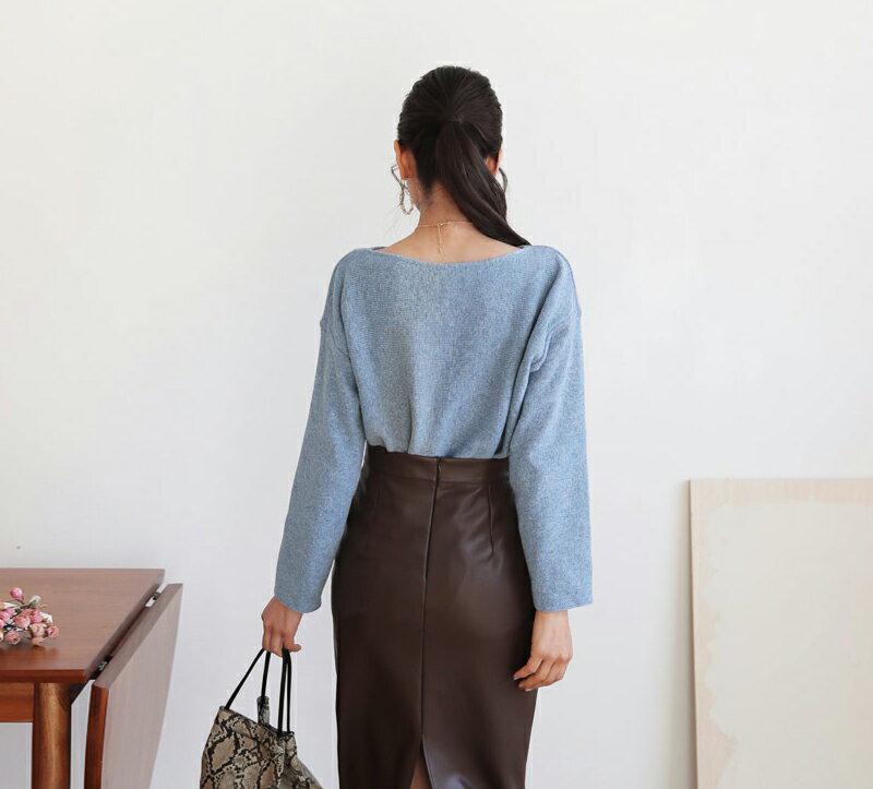 【新作10%OFF】リブボートネックニット・全4色・t61210 レディース 【tops】【韓国 ファッション トップス ニット デコルテ 長袖 ルーズ ゆったり ドロップショルダー メランジ パステルカラー カジュアル 秋 冬】