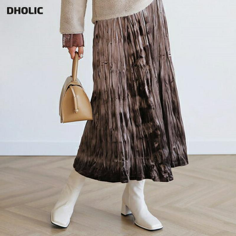 【新作10%OFF】ベロアリンクルスカート・全4色・t61234 レディース 【sk】【韓国 ファッション ボトムス スカート ロング フレア Aライン 無地 ベルベット 光沢 艶 グロッシー しわ加工 上品 大人 カジュアル 秋 冬】