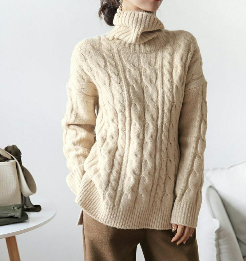 【新作10%OFF】ツイストタートルニット・全4色・t61250 レディース 【tops】【韓国 ファッション トップス ニット ハイネック 長袖 無地 ルーズ ゆったり ケーブルニット ツイストニット ビンテージ カジュアル 秋 冬】