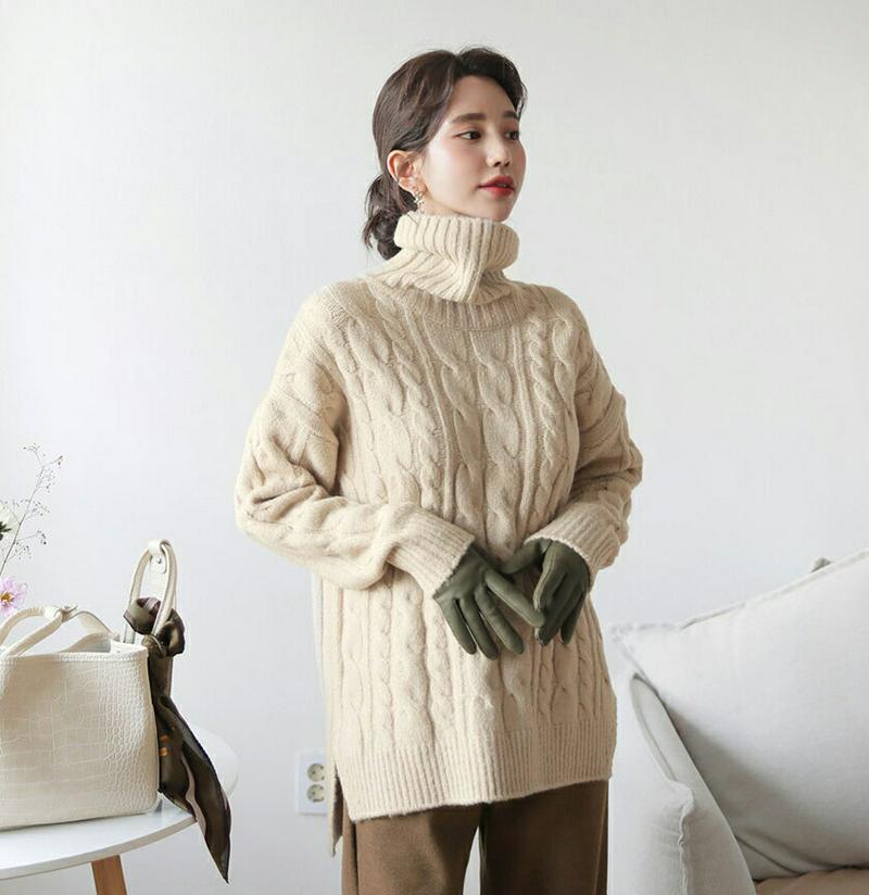 【新作10%OFF】ツイストタートルニット・全4色・t61250 レディース 【tops】【韓国 ファッション トップス ニット ハイネック 長袖 無地 ルーズ ゆったり ケーブルニット ツイストニット ビンテージ カジュアル 秋 冬】