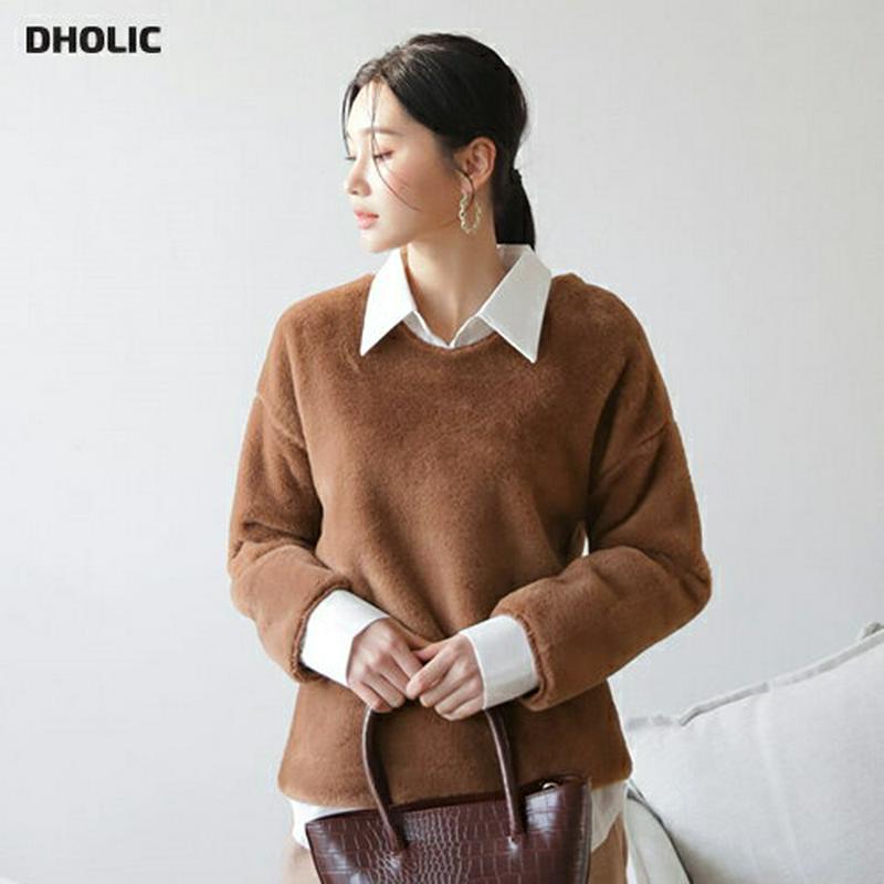 【只今10%OFF】エコファーVネックTシャツ・全4色・t61205 レディース 【tops】【韓国 ファッション トップス Tシャツ カットソー ルーズ ゆったり 無地 ソフト もちもち やわらかい フェイクファー ファートップス カジュアル 秋 冬】