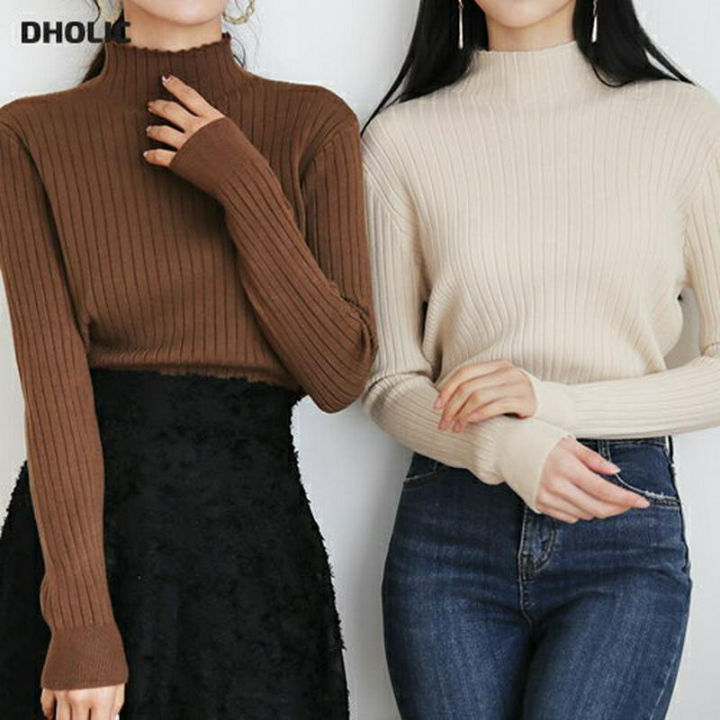 ≪人気商品再入荷≫リブハーフネックニット・全5色・t61211 レディース 【tops】韓国ファッション トップス ニット ハイネック モックネック 長袖 無地 ベーシック デイリー シンプル リブニット カジュアル 秋 冬