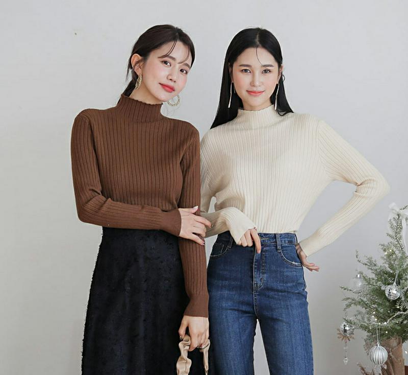≪人気商品再入荷≫リブハーフネックニット・全5色・t61211 レディース 【tops】韓国ファッション トップス ニット ハイネック モックネック 長袖 無地 ベーシック デイリー シンプル リブニット カジュアル 秋 冬