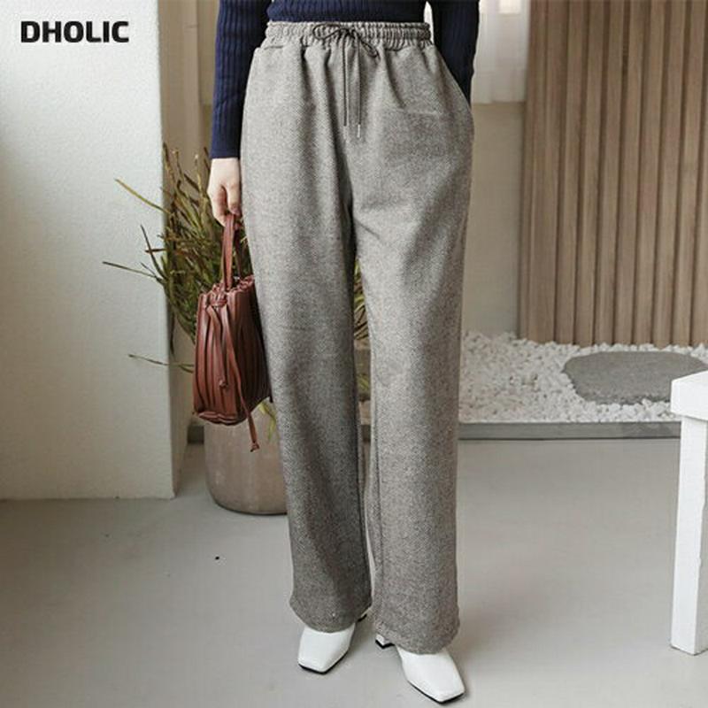【新作10%OFF】ヘリンボーンワイドパンツ・全3色・a65621 レディース 【pt】【ワイドパンツ パンツ ズボン ロングパンツ ワイド ヘリンボーン 大人 シック ウエストゴム ストリング 秋 冬 韓国 ファッション】【ハイホリHIHOLLI】
