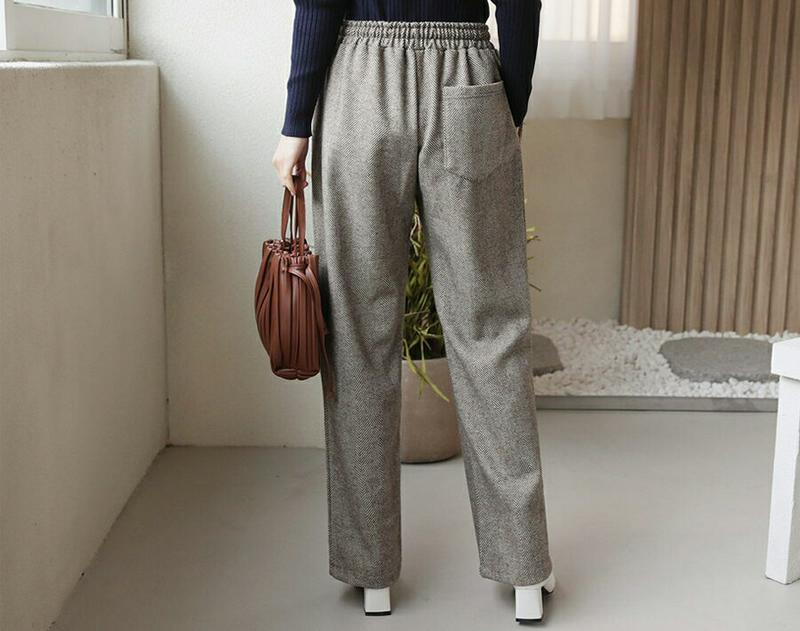 【新作10%OFF】ヘリンボーンワイドパンツ・全3色・a65621 レディース 【pt】【ワイドパンツ パンツ ズボン ロングパンツ ワイド ヘリンボーン 大人 シック ウエストゴム ストリング 秋 冬 韓国 ファッション】【ハイホリHIHOLLI】