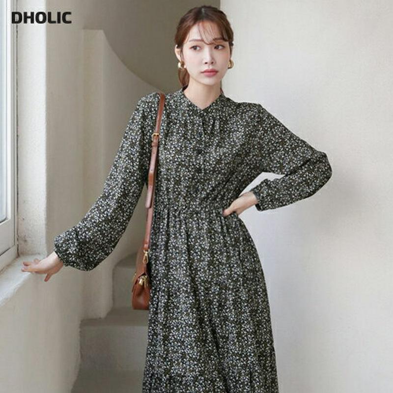 【新作10%OFF】花柄シフォンワンピース・全2色・b65668 レディース 【ops】【ワンピース ロング ロングワンピース 長袖 シフォン 花柄 フラワー フェミニン 大人 可愛い かわいい 秋 冬 韓国 ファッション】【ハイホリHIHOLLI】