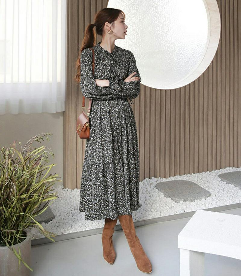 【新作10%OFF】花柄シフォンワンピース・全2色・b65668 レディース 【ops】【ワンピース ロング ロングワンピース 長袖 シフォン 花柄 フラワー フェミニン 大人 可愛い かわいい 秋 冬 韓国 ファッション】【ハイホリHIHOLLI】