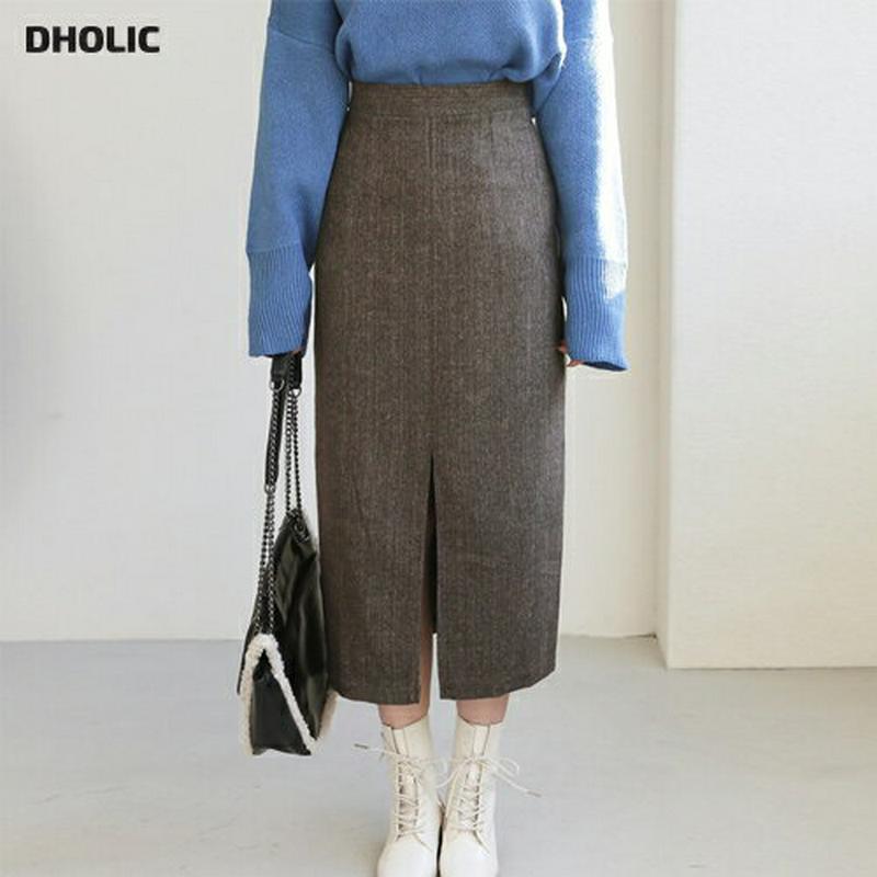 【新作10%OFF】ヘリンボーンスカート・全2色・b65666 レディース 【sk】【スカート ロング ロングスカート ヘリンボーン 大人 シック Hライン スリット 秋 冬 韓国 ファッション】【ハイホリHIHOLLI】