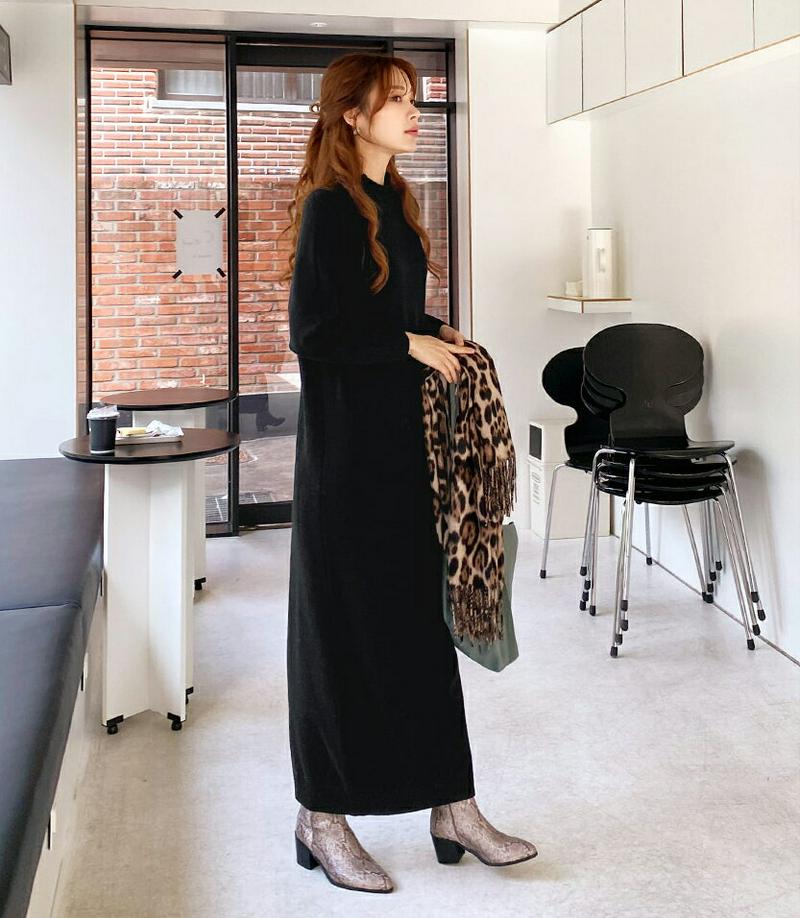 【新作10%OFF】ハーフネックニットワンピース・全3色・b65572 レディース 【ops】【ワンピース ロング ロングワンピース 長袖 ニット ニットワンピース ハーフネック 単色 無地 シンプル パステル Hライン 秋 冬 韓国 ファッション】【ハイホリHIHOLLI】