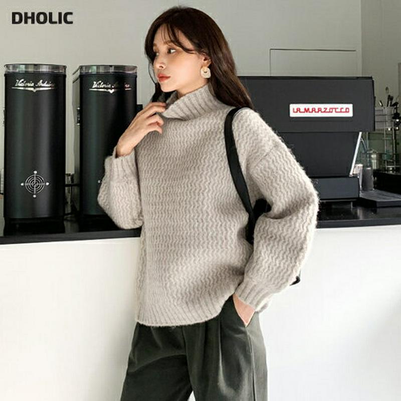 【只今10%OFF】ハイネックウェーブニット・全4色・t65618 レディース 【tops】【トップス ニット ニットトップス 長袖 単色 シンプル ウェーブ ラフ カジュアル ハイネック 冬 韓国 ファッション】【ハイホリHIHOLLI】
