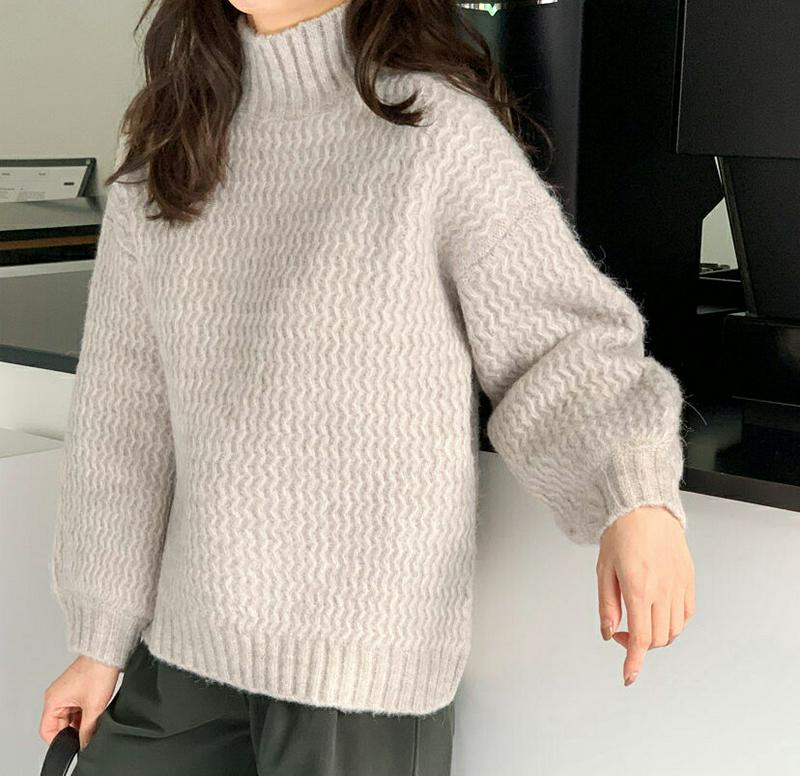 【只今10%OFF】ハイネックウェーブニット・全4色・t65618 レディース 【tops】【トップス ニット ニットトップス 長袖 単色 シンプル ウェーブ ラフ カジュアル ハイネック 冬 韓国 ファッション】【ハイホリHIHOLLI】