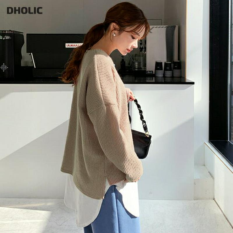 【新作10%OFF】リブラウンドニット・全4色・t65556 レディース 【tops】【トップス ニット ニットトップス 長袖 単色 無地 シンプル リブ リブトップス アンバランス カジュアル ラフ 大人 秋 冬 韓国 ファッション】【ハイホリHIHOLLI】