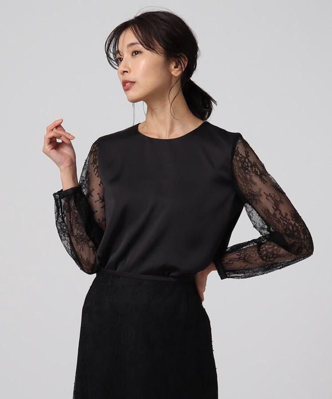 リッシュサテン袖レースブラウス