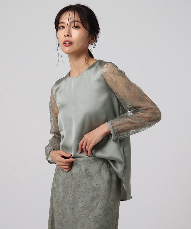 リッシュサテン袖レースブラウス