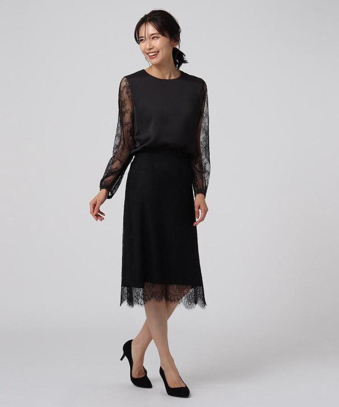 リッシュサテン袖レースブラウス