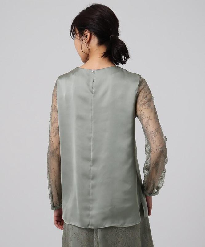 リッシュサテン袖レースブラウス