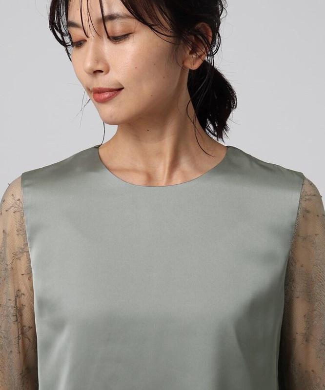 リッシュサテン袖レースブラウス