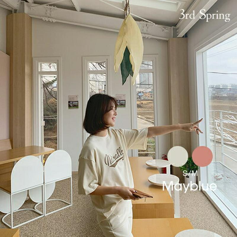 MAYBLUE(メイブルー)フロントレタードハーフ袖Tシャツ【12/9up_PSH】Tシャツ　レタリング　プリント　半袖　クルーネック　トップス【5】