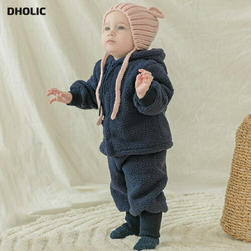 ボアジャンパー上下SET(navy)・p010027 キッズ【0~2才】【set】【セットアップ setup トップス パーカー パンツ ズボン ボア フーディー フード フーディ 単色 シンプル 女の子 男の子 冬 韓国 韓国子供服 子供 こども 子供服 こども服】【KIDS】