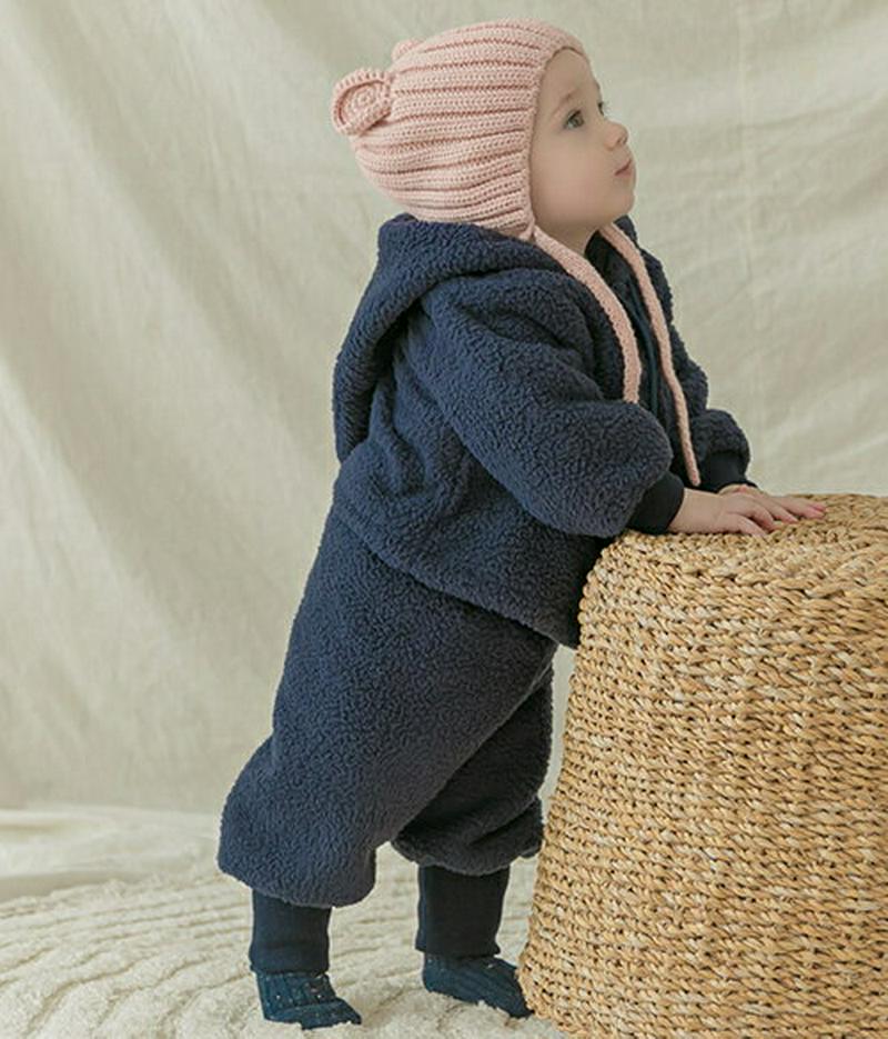 ボアジャンパー上下SET(navy)・p010027 キッズ【0~2才】【set】【セットアップ setup トップス パーカー パンツ ズボン ボア フーディー フード フーディ 単色 シンプル 女の子 男の子 冬 韓国 韓国子供服 子供 こども 子供服 こども服】【KIDS】