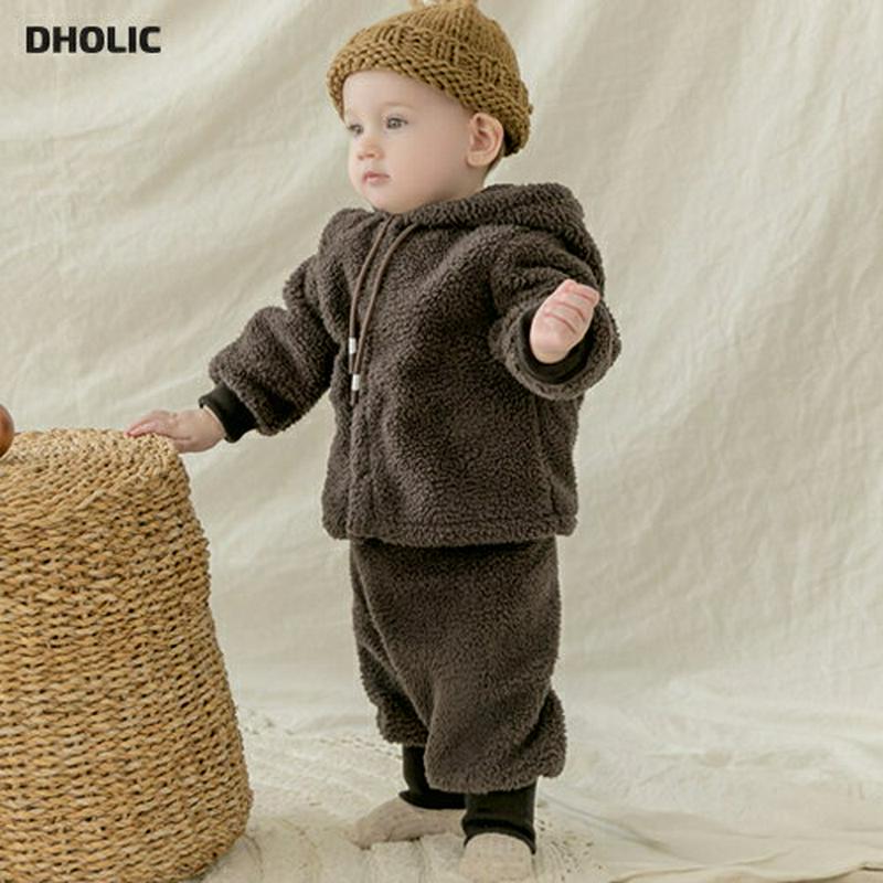 ボアジャンパー上下SET(brown)・p010052 キッズ【0~2才】【set】【セットアップ setup トップス パーカー パンツ ズボン ボア フーディー フード フーディ 単色 シンプル 女の子 男の子 冬 韓国 韓国子供服 子供 こども 子供服 こども服】【KIDS】