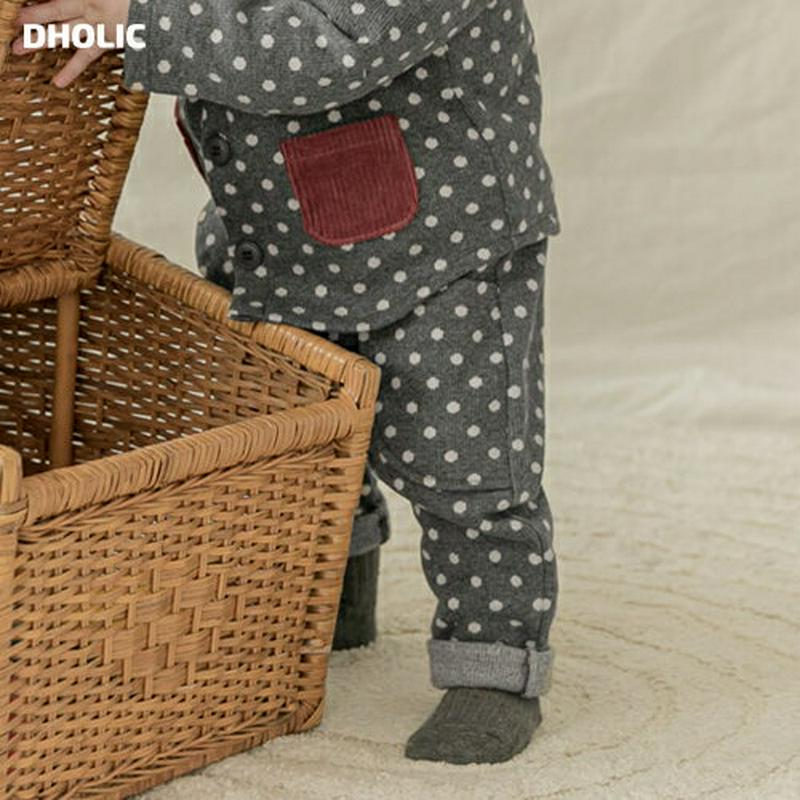 ドットコーデュロイパンツ(gray)・p010035 キッズ【0~2才】【pt】【パンツ ズボン ロングパンツ 長ズボン コーデュロイ ドット柄 カジュアル ラフ かわいい 可愛い 女の子 男の子 秋 冬 韓国 韓国子供服 子供 こども 子供服 こども服】【KIDS】