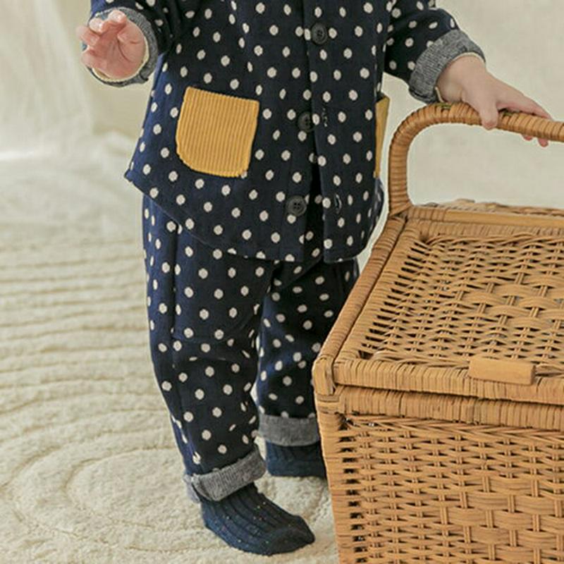 ドットコーデュロイパンツ(navy)・p010032 キッズ【0~2才】【pt】【パンツ ズボン ロングパンツ 長ズボン コーデュロイ ドット柄 カジュアル ラフ かわいい 可愛い 女の子 男の子 秋 冬 韓国 韓国子供服 子供 こども 子供服 こども服】【KIDS】