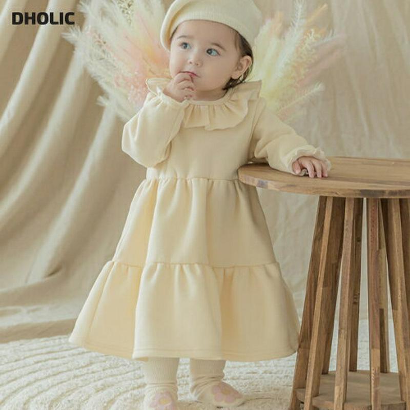 裏起毛バックボタンフリルワンピース(cream)・p010036 キッズ【0~2才】【ops】【ワンピース ロング ロングワンピース 長袖 フリル 裏起毛 可愛い かわいい ガーリー 女の子 冬 韓国 韓国子供服 子供 こども 子供服 こども服】【KIDS】