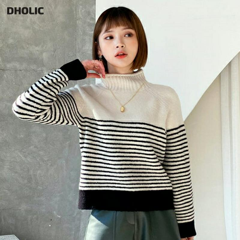 【只今10%OFF】ハイネックボーダーニット・全3色・t64612 レディース 【tops】【韓国 ファッション トップス ニット ハーフネック 長袖 ラグランスリーブ ルーズ ゆったり ロングスリーブ パターン 柄 カジュアル 秋 冬】