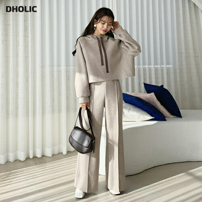 パーカー&パンツSET・全2色・t64637 レディース 【pt】韓国ファッション セットアップ パーカー フード 長袖 ルーズ ゆったり オーバーサイズ クロップド パンツ ロング フルレングス 十分丈 ワイド ウエストゴム ワンマイルウェア カジュアル 秋 冬