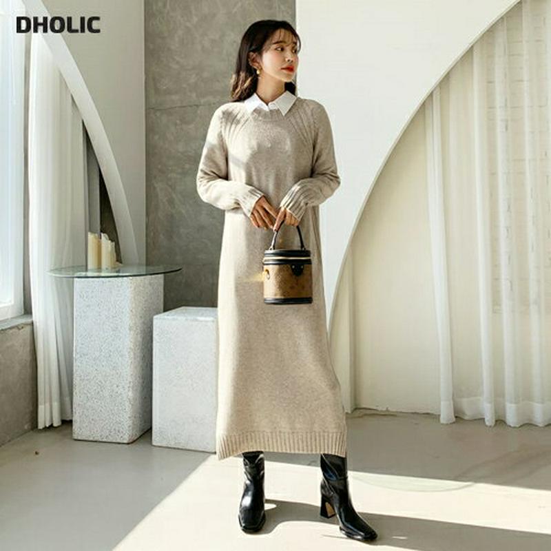 【只今10%OFF】ラウンドニットワンピース・全4色・t64625 レディース 【ops】【韓国 ファッション ワンピース ロング ニット ラウンドネック 長袖 ロングスリーブ Hライン ルーズ 揺れ感 無地 ラグランスリーブ カジュアル 秋 冬】