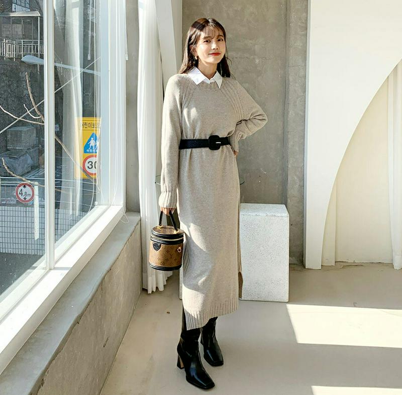 【只今10%OFF】ラウンドニットワンピース・全4色・t64625 レディース 【ops】【韓国 ファッション ワンピース ロング ニット ラウンドネック 長袖 ロングスリーブ Hライン ルーズ 揺れ感 無地 ラグランスリーブ カジュアル 秋 冬】