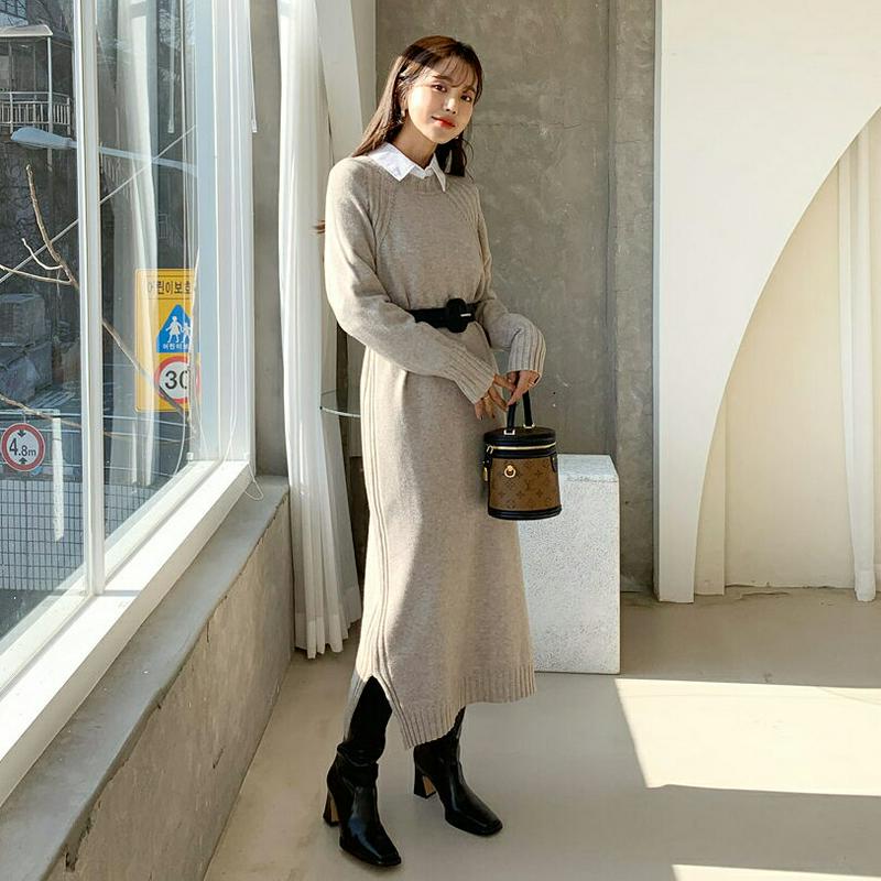 【只今10%OFF】ラウンドニットワンピース・全4色・t64625 レディース 【ops】【韓国 ファッション ワンピース ロング ニット ラウンドネック 長袖 ロングスリーブ Hライン ルーズ 揺れ感 無地 ラグランスリーブ カジュアル 秋 冬】