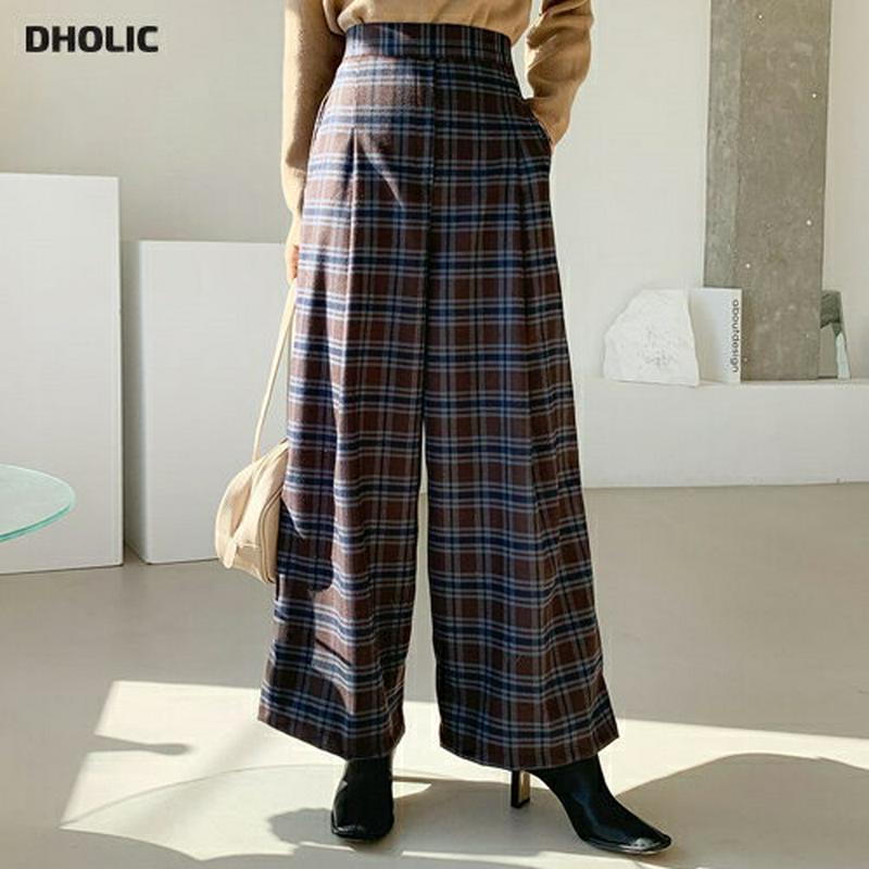 【只今10%OFF】チェックワイドパンツ・全3色・t64616 レディース 【pt】【韓国 ファッション ボトムス パンツ ロング フルレングス 10分丈 十分丈 ハイウエスト ワイド スカンツ スカーチョ 美脚 脚長 細見え 高価 体型カバー パターン 柄 カジュアル 秋 冬】